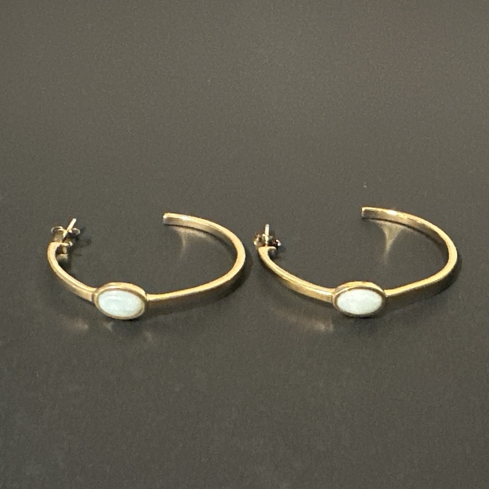 Barse Hoop Earrings Light Blue Amazonite Bronze Silver 1.5"